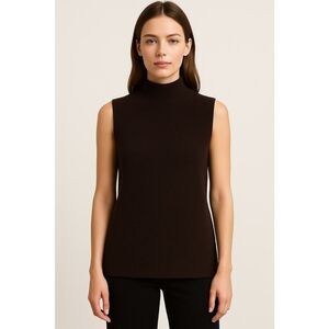 Theory Sleeveless Turtleneck Sweater Top Brown XL Wool Cashmere Blend
